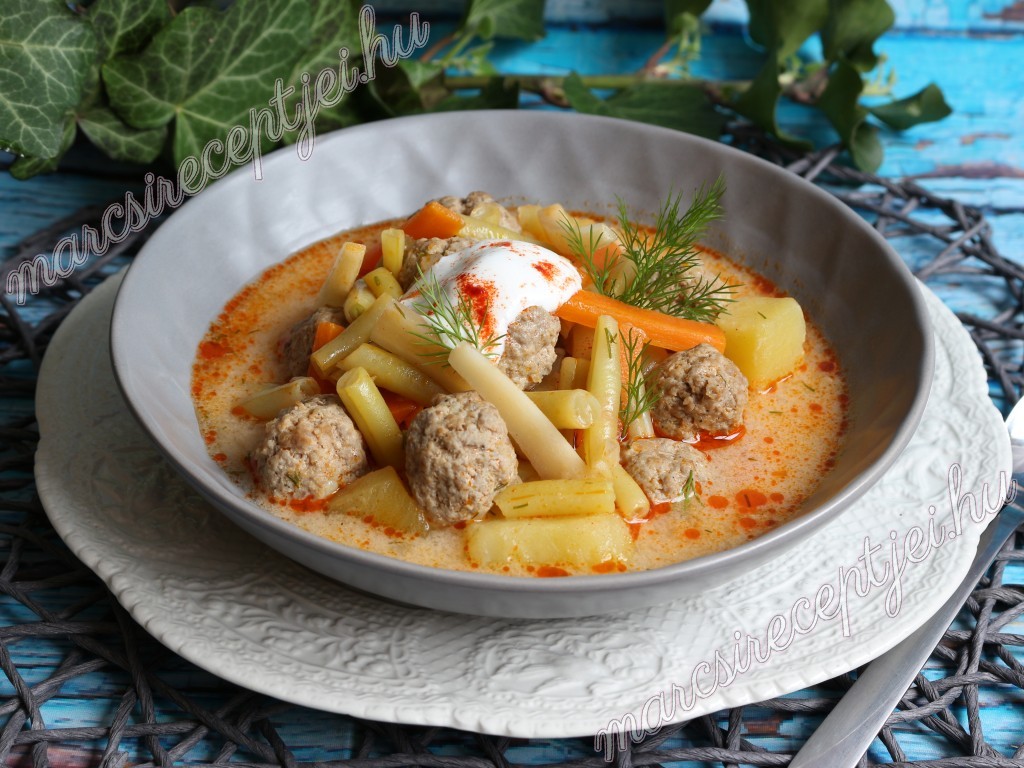 Zöldséges zöldbableves húsgombócokkal 2